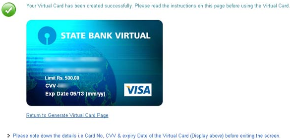 SBI Virtual Credit Card