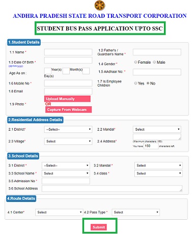 APSRTC Bus Pass Application