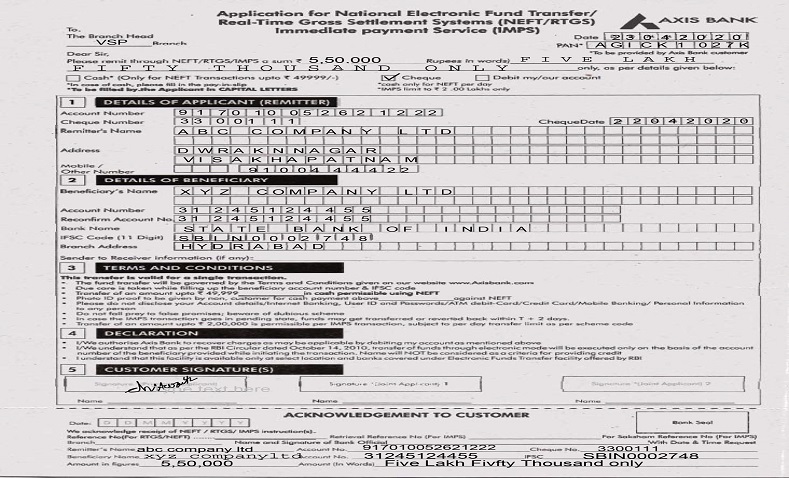 National Electronic Fund Transfer Form