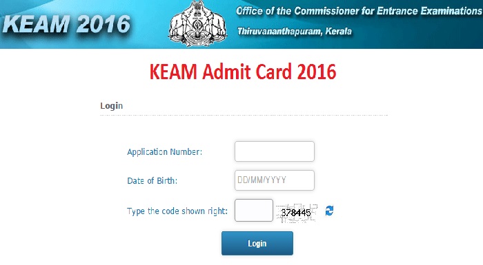 KEAM Admit Card 2016