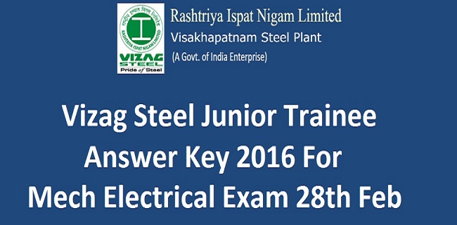 Vizag Steel Junior Trainee Answer Key 2016