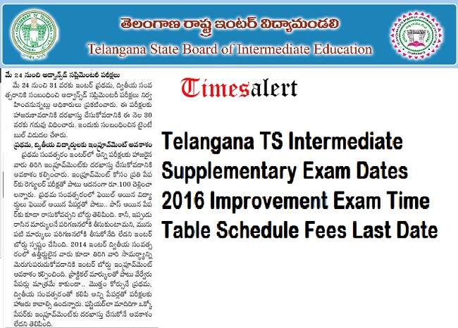TS Inter Supply Exam Dates 2016
