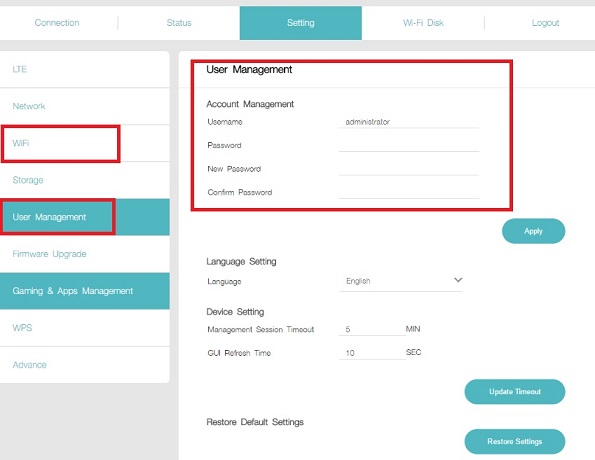 jiofi password change