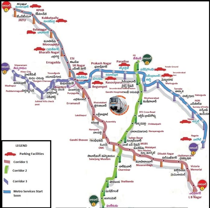 Hyderabad Metro Rail Route Map Timings Ticket Price Fares HMRL   Hyderabad Metro Rail Route Map Telugu 696x689 