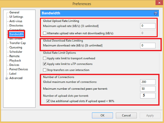 Torrents Bandwidth Screenshot