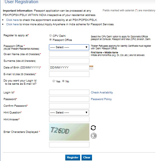 Passport New User Registration