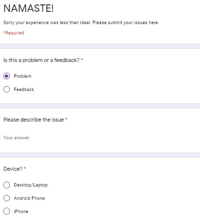 Saynamaste Feedback Form