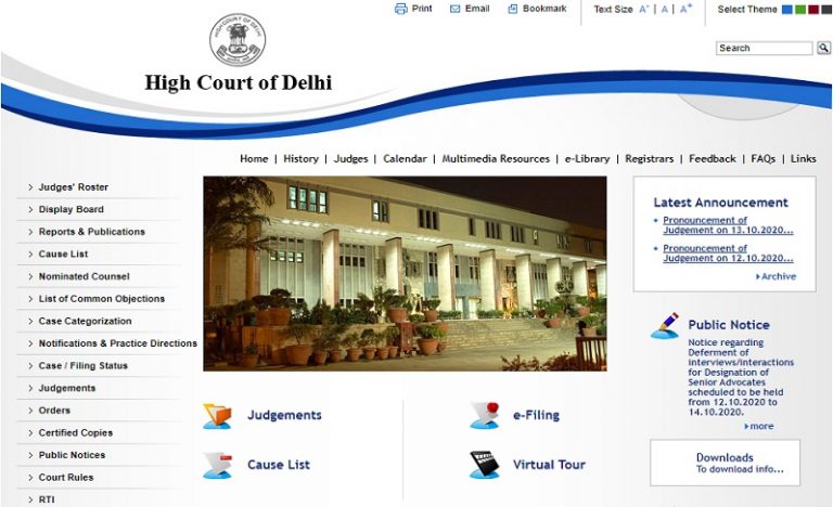 Delhi High Court Status Of Cases by party name, petitioner, Case no @ delhihighcourt.nic.in