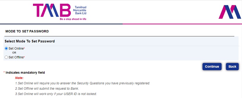 TMB Net Banking Password
