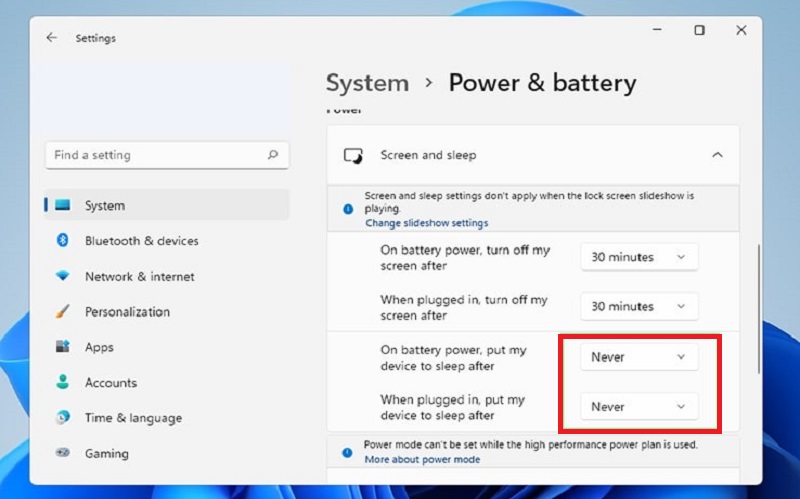 Windows 11 Sleep Mode settings