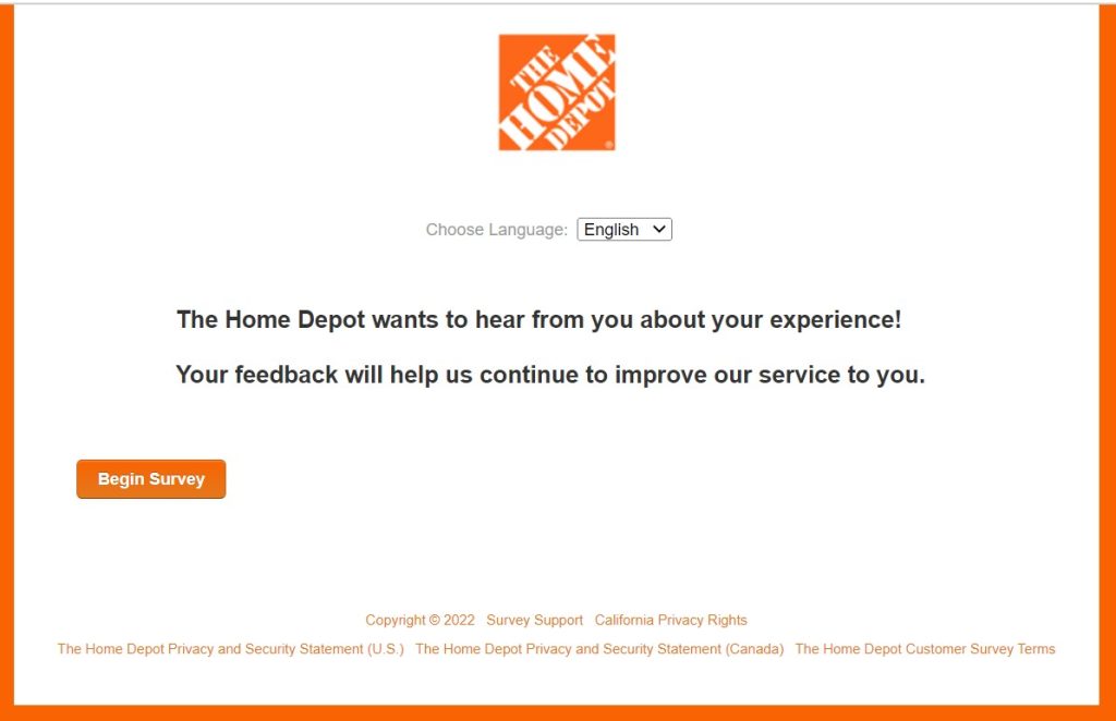 Home Depot Survey Page